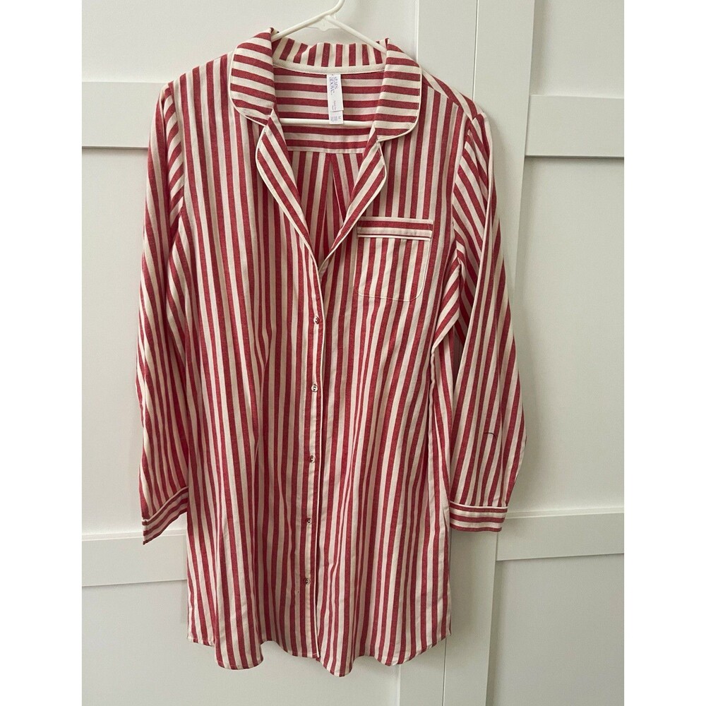 Stars Above Women’s Striped Flannel Sleepshirt Button Front Collared, M